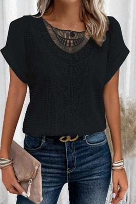 Solid Color Lace Short Sleeve Top