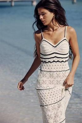 Black and Cream Striped Crochet Dress