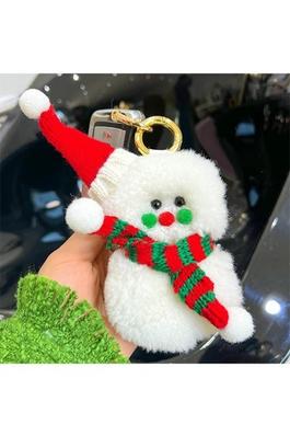 Genuine Lamb Wool Christmas Snowman Car Key Bag Pendant Keyring