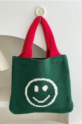 Smiley Face Pattern Handbags Woven Handbag