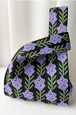 Original Contrast Color Lavender Floral Woven Handbags Bags Accessories