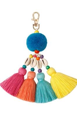 Keychain With Pom-Poms, Shells, Conches, And Tassels