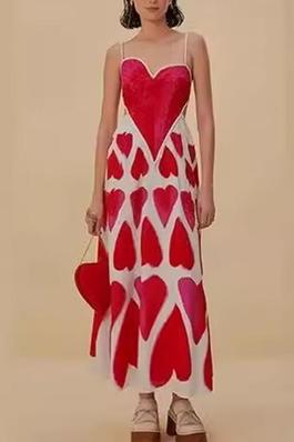Heart Printed Spaghetti Straps Maxi Dress