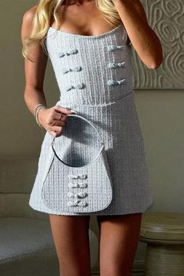 Tweed Backless Mini Dress