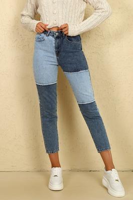 High Waist Color Patch Mom Jeans