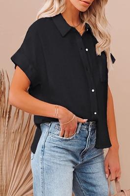 Linen Short Sleeve Casual Side Slit Pocket Shirts