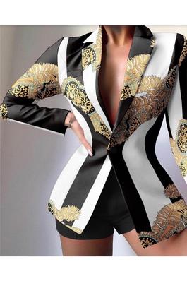 Printed Fashion Slim Fitted Blazer & Shorts Suits