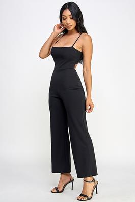 Techno Crepe Spaghetti Strap Tie Back Jumpsuit