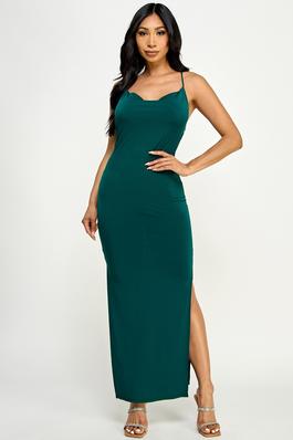 ITY Cowl Neck Double Side Slit Maxi Dress