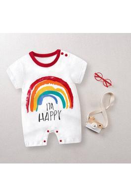 Baby I'M HAPPY Letter Print Rainbow Bodysuits
