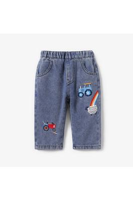 Baby Boy Childlike Embroidery Vehicle Denim Jeans