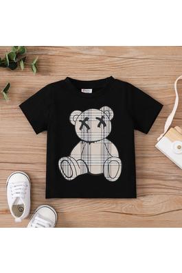 Baby Girl/Boy Plaid Bear Graphic Short-sleeve Tee