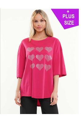 WHY TB23035 Plus Size Heart Top w/ Stones