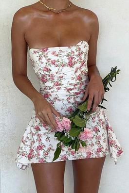 Plunge Floral Slim Backless Dress