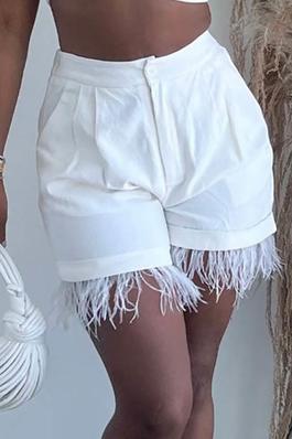 Patchwork feather shorts