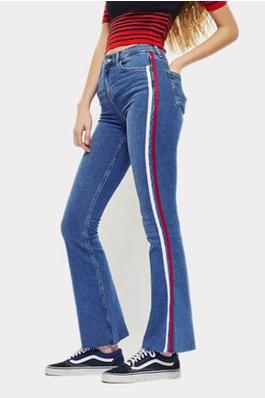 High-waisted two-tone woven denim flared pants