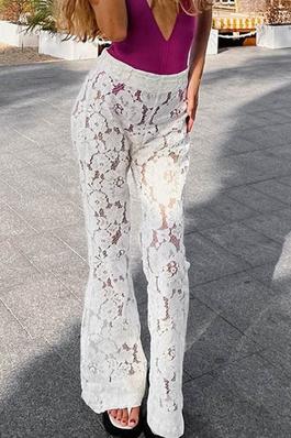 Jacquard Lace Floral Cutout Pants
