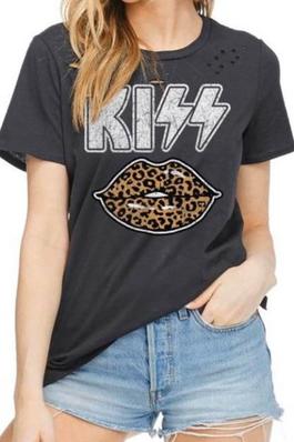 Leopard Kiss Lips T-Shirt Printed T-Shirt