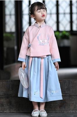 National Style Rabbit Embroidered Top And Skirt Set