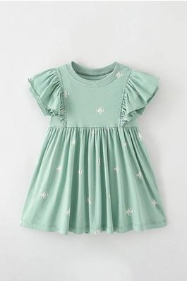 Baby Girls Cartoon Printed Short Sleeve Crewneck A-Line Dress