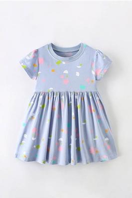 Baby Girls Cute Printing Crewneck Short Sleeve A-Line Dress