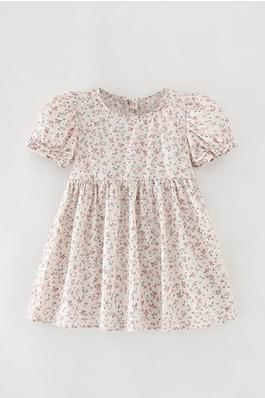 Baby Girls Floral Printed Short Sleeve Crewneck A-Line Dress