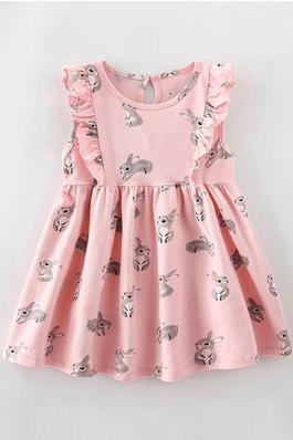 Baby Girls Cartoon Printed Sleeveless Crewneck A-Line Princess Dress
