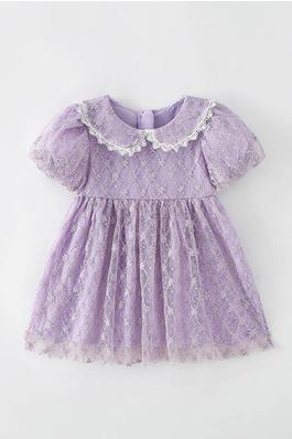 Baby Girls Peter Pan Collar Short Sleeve Lace Patchwork A-Line Dress
