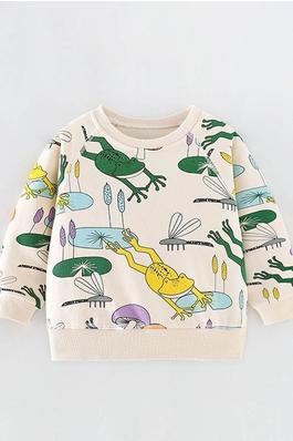 Baby Boys Cartoon Frogs Printed Crewneck Long Sleeve Sweatshirt