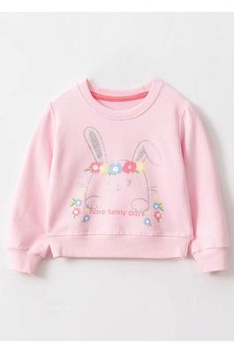 Baby Girls Cute Rabbit Printed Creweneck Long Sleeve Sweatshirt