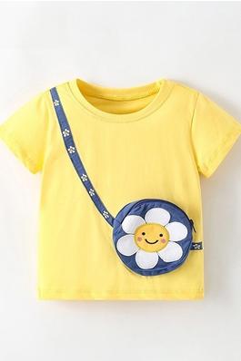 Solid Color Floral Round Neck Children's T-Shirt