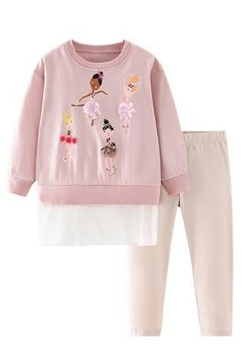 Girls' Long-Sleeved Round Neck Top And Pants Set