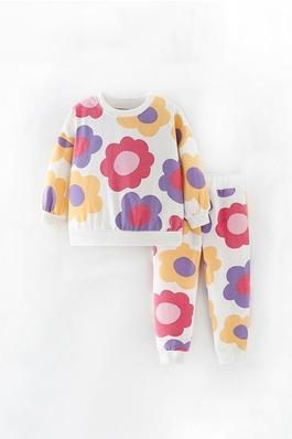 Girl's Floral Print Long Sleeve Top And Pants Set