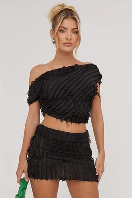 Wave Stripes Backless Short-Sleeved Sexy Skirt Two-Piece Set