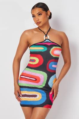 Crochet print Halter dress