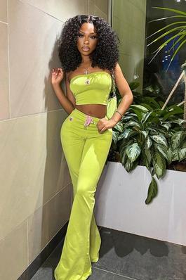 Embroidered bustier high-waisted casual trousers two-piece set