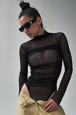 Mesh see-through tights one-piece dress