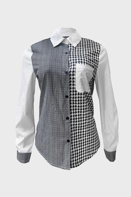 Houndstooth Plaid Button Down Shirt Blouse