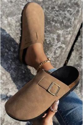 Suede Buckle Detail Slippers