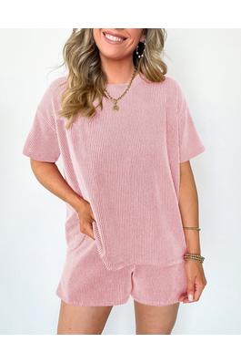 Ribbed Crew Neck Top Shorts Two-piece Set