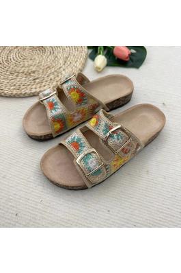 Woven Sunflower Buckle Strap Slippers