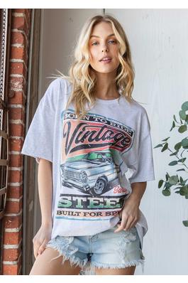BORN TO RIDE VINTAGE STEEL Oversized Graphic Tee