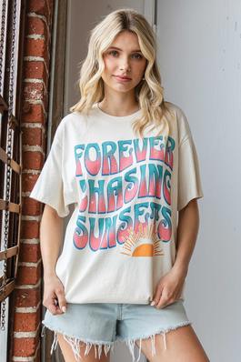 FOREVER CHASING SUNSETS Oversized Graphic Tee