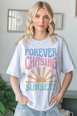 FOREVER CHASING SUNSETS Oversized Graphic Tee
