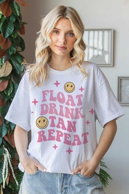 FLOAT DRINK TAN REPEAT Oversized Graphic Tee