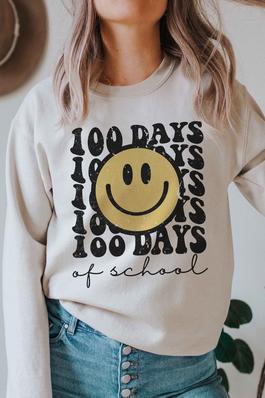 100 DAYS OF SCHOOL HAPPY FACE GRAPHIC SWEATSHIRT