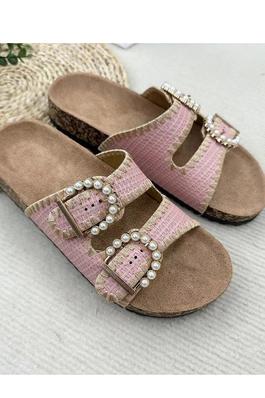 Pearl Double Buckle Flat Sandals