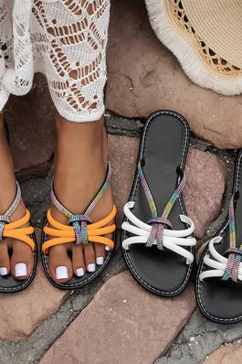 Colorblock Rhinestone Flat Sandals