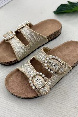 Pearl Buckle Slip on Sandals