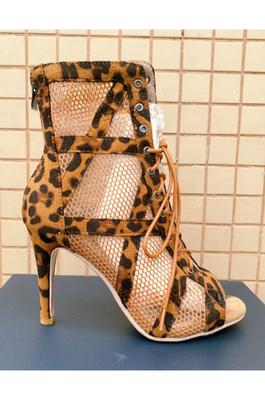 Leopard Lace up High Heel Sandals